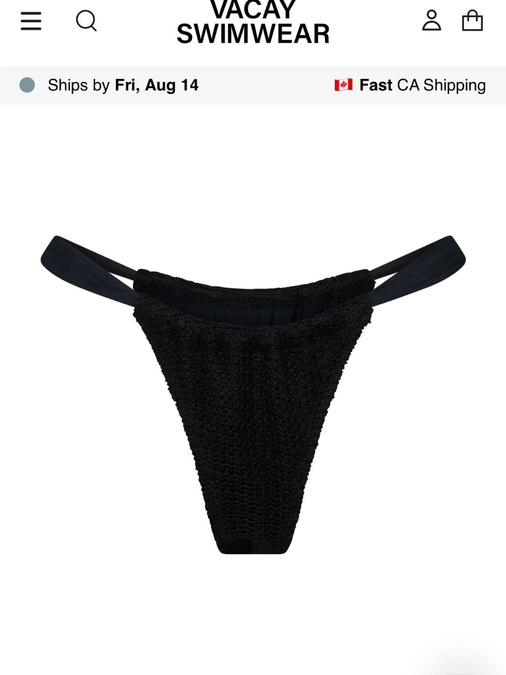 VACAY Swimwear Rhodes Textured Bikini Bottom in NERO